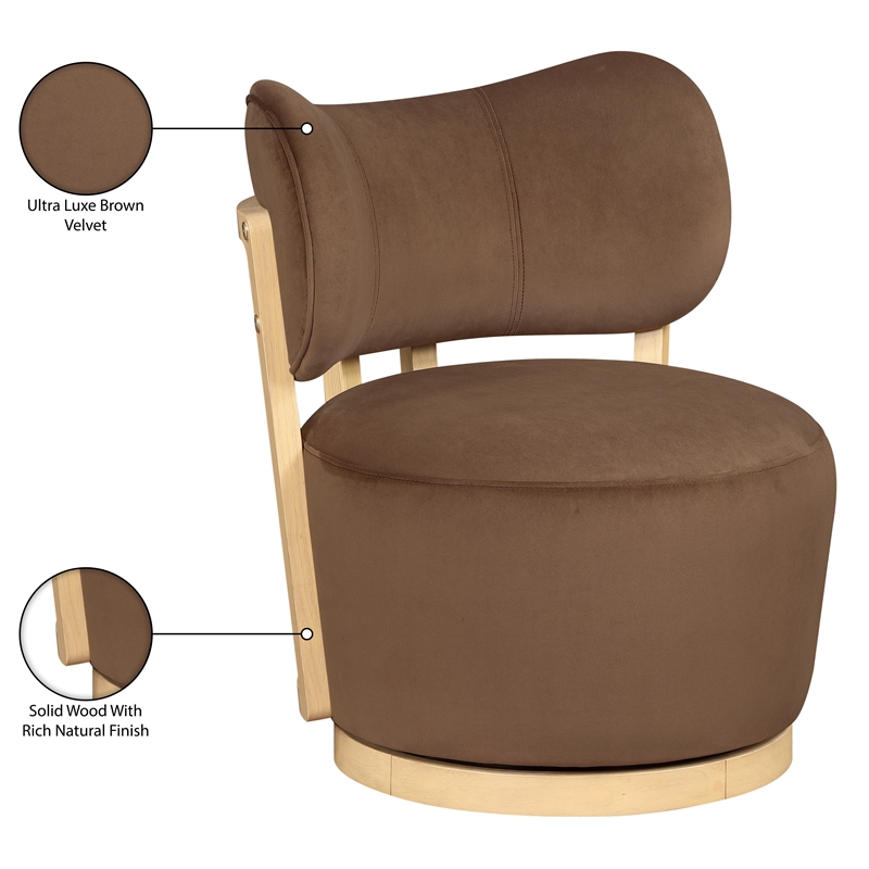 Meridian Furniture Elara Brown Velvet Upholstered Swivel Accent Chair