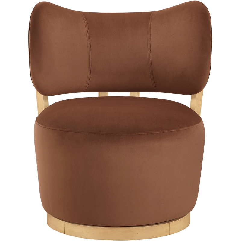 Meridian Furniture Elara Cognac Velvet Upholstered Swivel Accent Chair