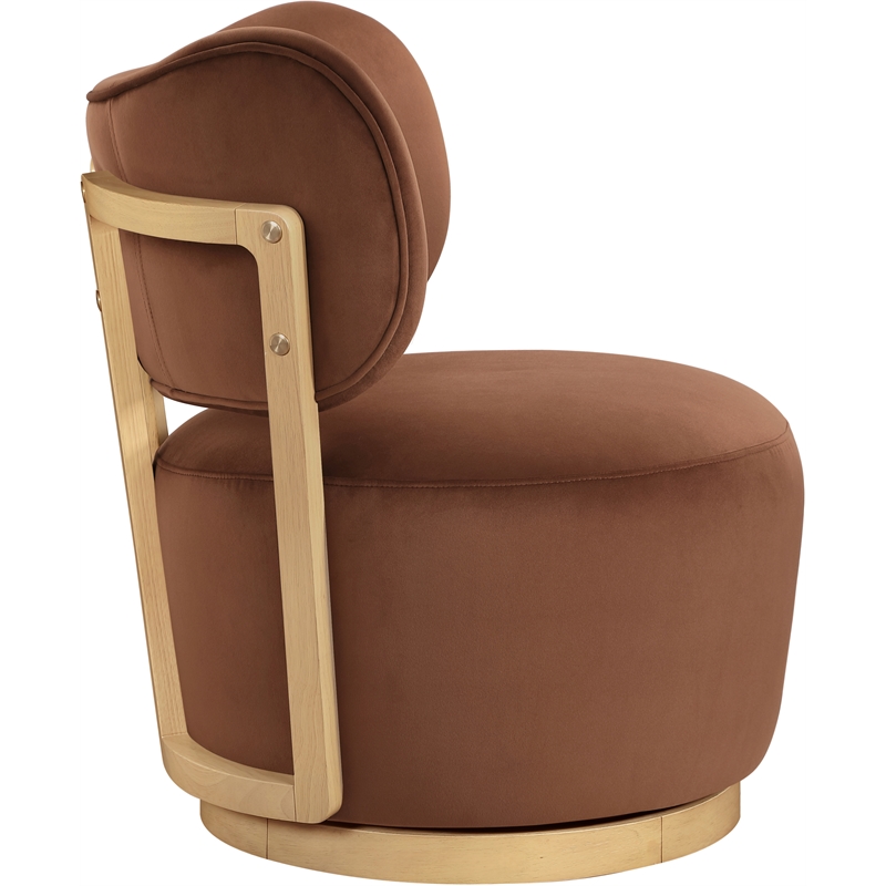 Meridian Furniture Elara Cognac Velvet Upholstered Swivel Accent Chair