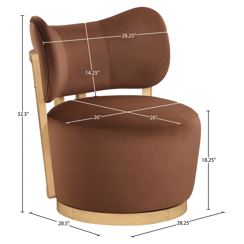 Meridian Furniture Elara Cognac Velvet Upholstered Swivel Accent Chair