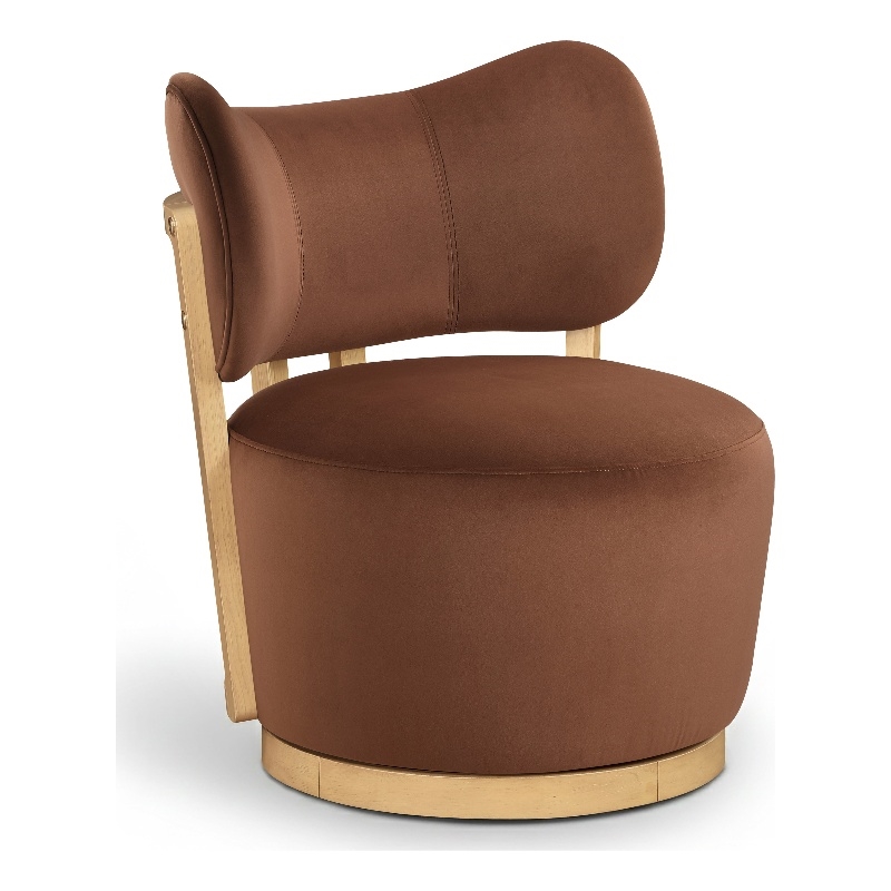 Meridian Furniture Elara Cognac Velvet Upholstered Swivel Accent Chair