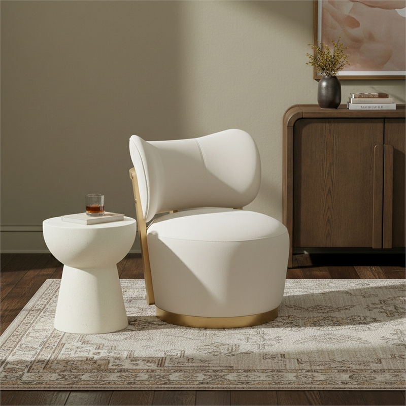 Meridian Furniture Elara Cream Velvet Upholstered Swivel Accent Chair
