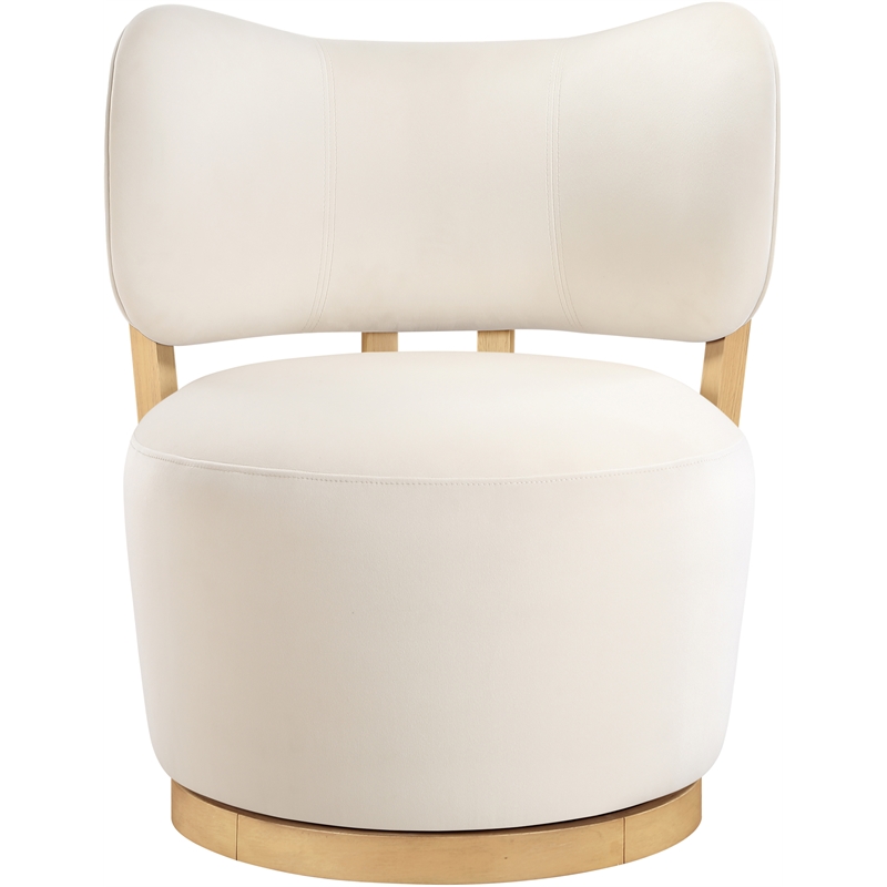 Meridian Furniture Elara Cream Velvet Upholstered Swivel Accent Chair