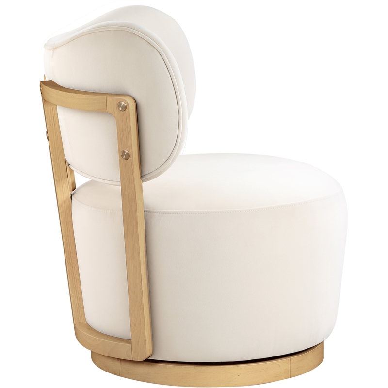 Meridian Furniture Elara Cream Velvet Upholstered Swivel Accent Chair
