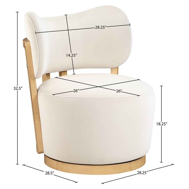 Meridian Furniture Elara Cream Velvet Upholstered Swivel Accent Chair