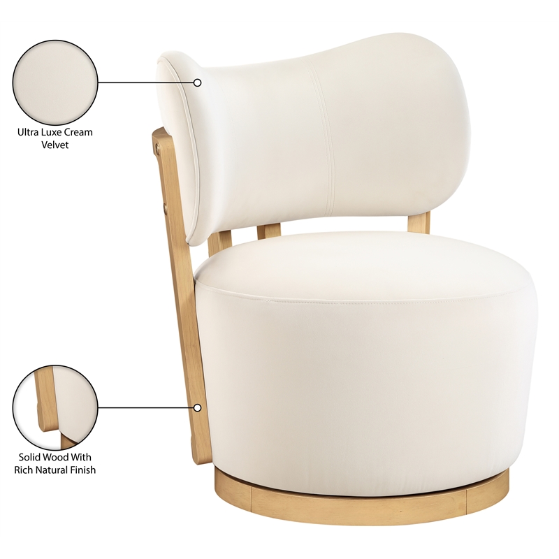 Meridian Furniture Elara Cream Velvet Upholstered Swivel Accent Chair