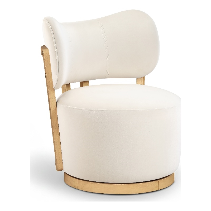 Meridian Furniture Elara Cream Velvet Upholstered Swivel Accent Chair