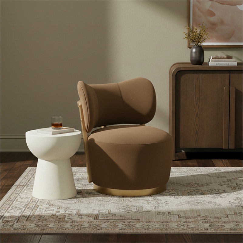 Meridian Furniture Elara Saddle Velvet Upholstered Swivel Accent Chair