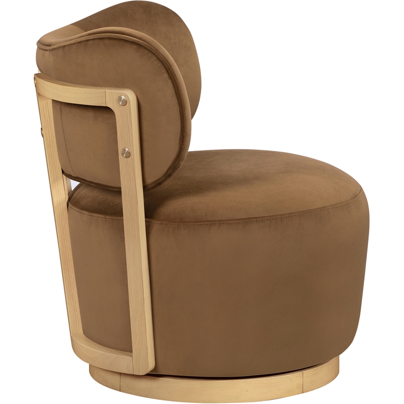 Meridian Furniture Elara Saddle Velvet Upholstered Swivel Accent Chair