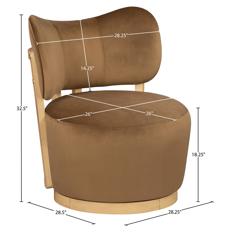 Meridian Furniture Elara Saddle Velvet Upholstered Swivel Accent Chair