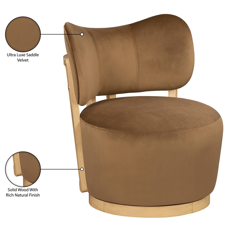 Meridian Furniture Elara Saddle Velvet Upholstered Swivel Accent Chair