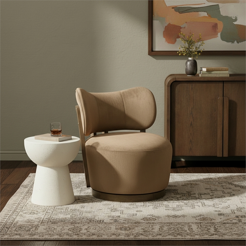 Meridian Furniture Elara Beige Velvet Upholstered Swivel Accent Chair