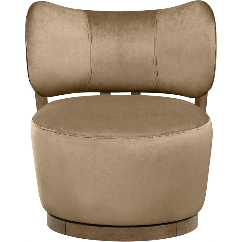 Meridian Furniture Elara Beige Velvet Upholstered Swivel Accent Chair