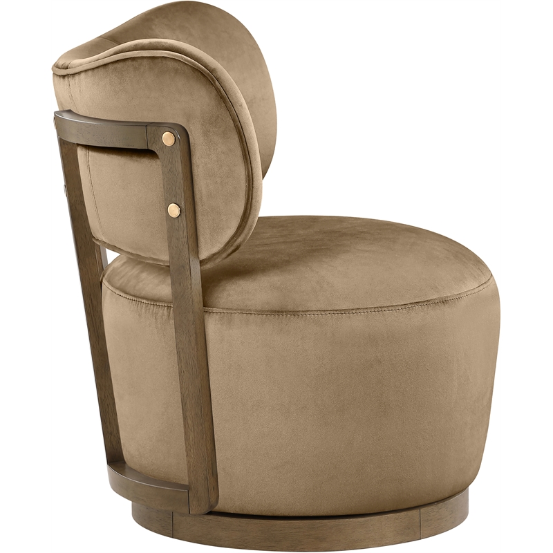 Meridian Furniture Elara Beige Velvet Upholstered Swivel Accent Chair