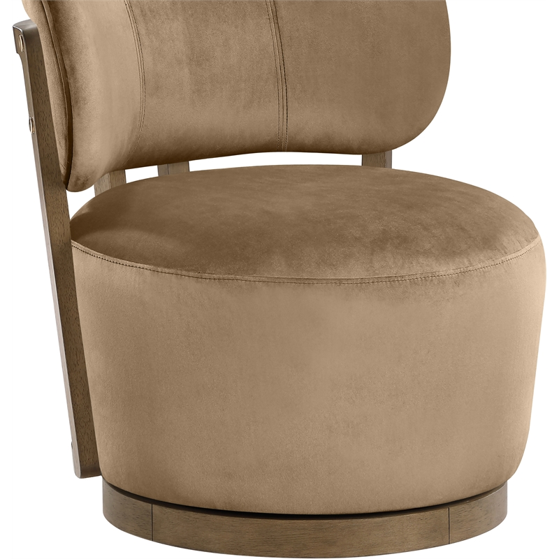 Meridian Furniture Elara Beige Velvet Upholstered Swivel Accent Chair