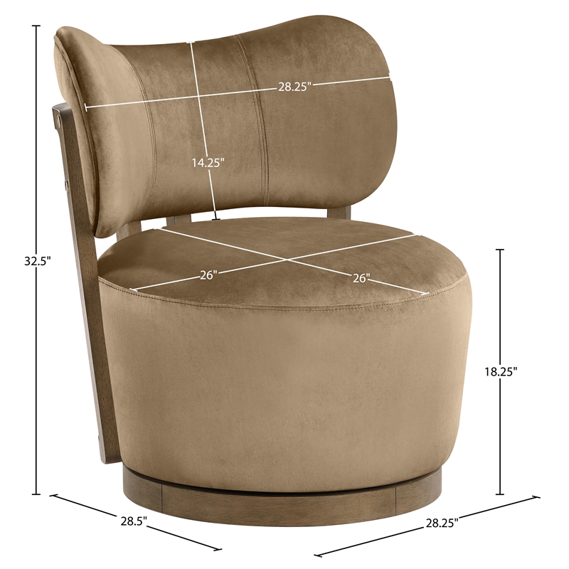 Meridian Furniture Elara Beige Velvet Upholstered Swivel Accent Chair