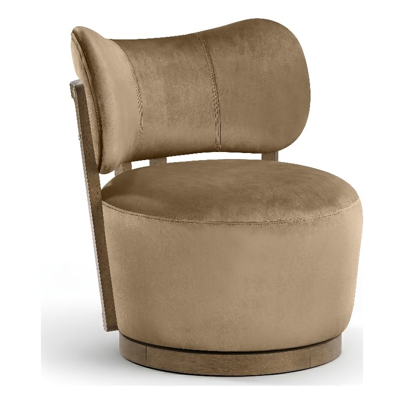 Meridian Furniture Elara Beige Velvet Upholstered Swivel Accent Chair