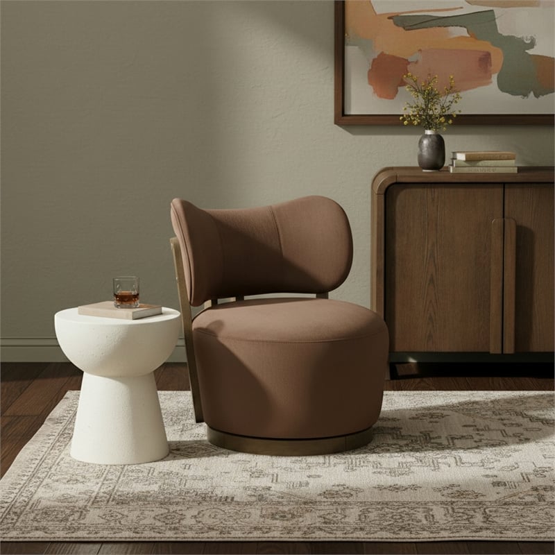Meridian Furniture Elara Brown Velvet Upholstered Swivel Accent Chair