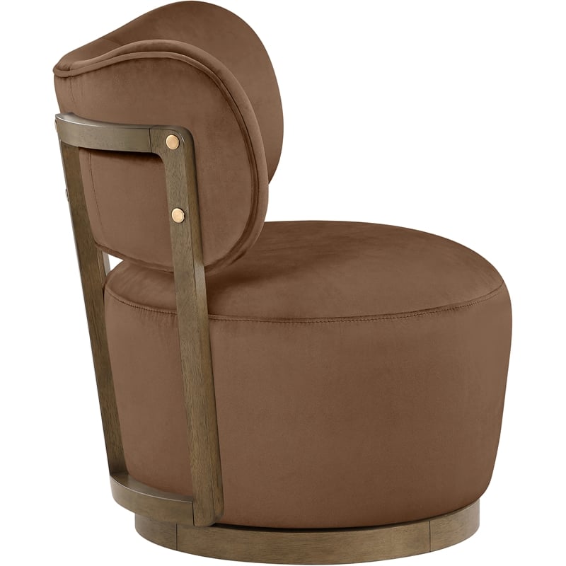 Meridian Furniture Elara Brown Velvet Upholstered Swivel Accent Chair