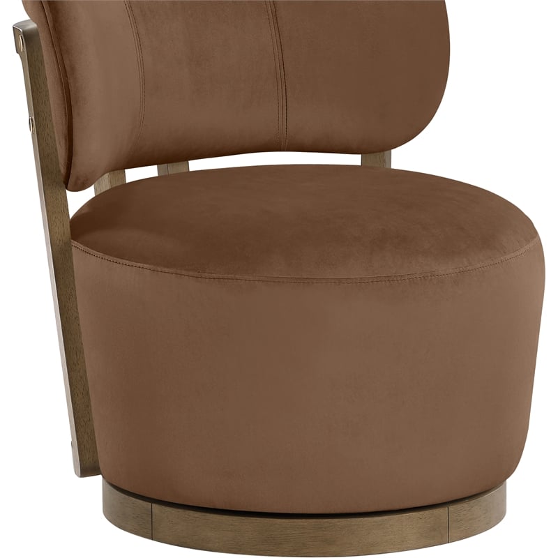 Meridian Furniture Elara Brown Velvet Upholstered Swivel Accent Chair