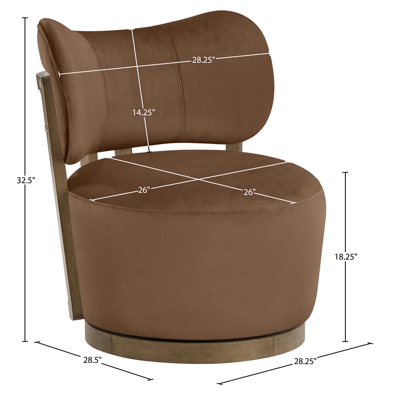Meridian Furniture Elara Brown Velvet Upholstered Swivel Accent Chair