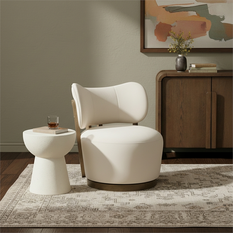Meridian Furniture Elara Cream Velvet Upholstered Swivel Accent Chair