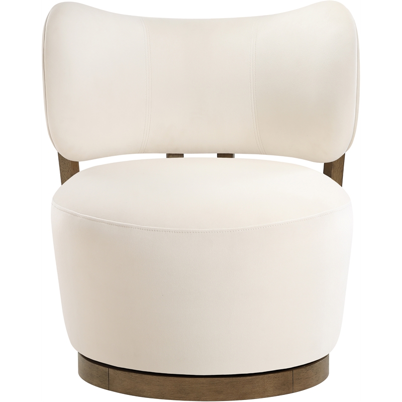 Meridian Furniture Elara Cream Velvet Upholstered Swivel Accent Chair
