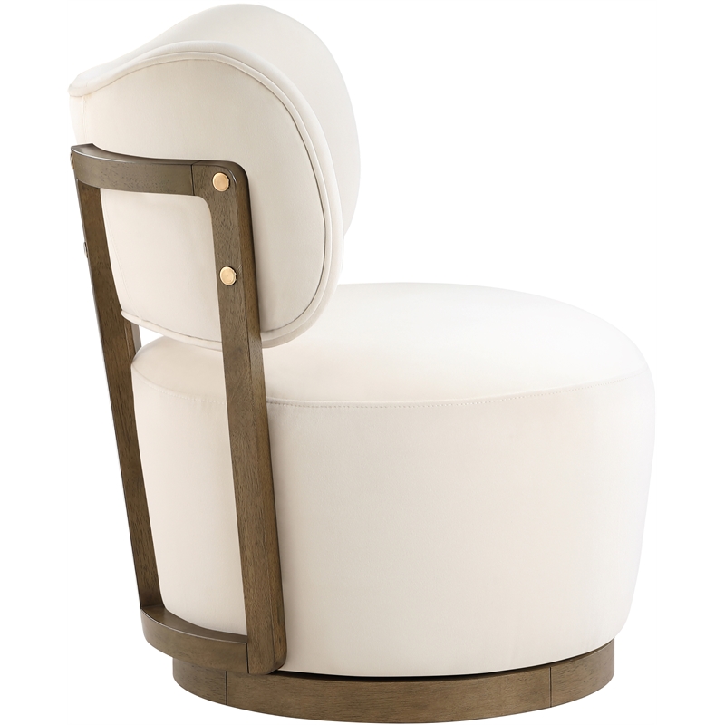 Meridian Furniture Elara Cream Velvet Upholstered Swivel Accent Chair