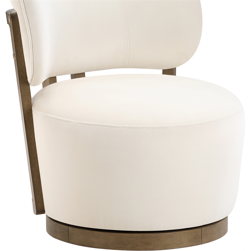 Meridian Furniture Elara Cream Velvet Upholstered Swivel Accent Chair