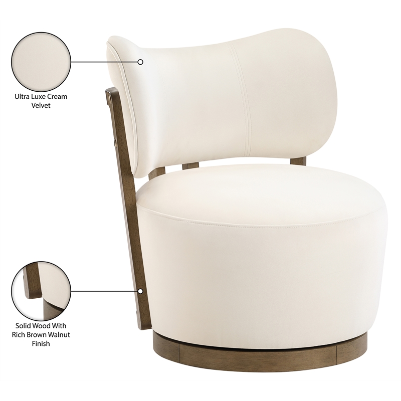 Meridian Furniture Elara Cream Velvet Upholstered Swivel Accent Chair