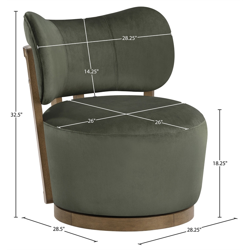 Meridian Furniture Elara Green Velvet Upholstered Swivel Accent Chair