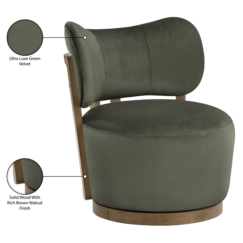 Meridian Furniture Elara Green Velvet Upholstered Swivel Accent Chair
