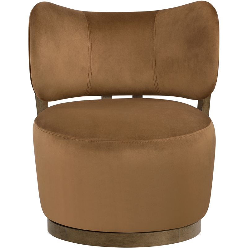 Meridian Furniture Elara Saddle Velvet Upholstered Swivel Accent Chair