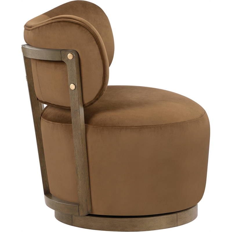 Meridian Furniture Elara Saddle Velvet Upholstered Swivel Accent Chair