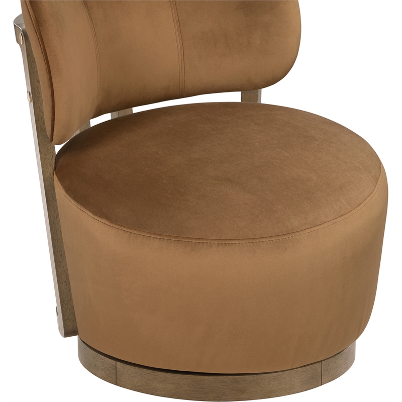 Meridian Furniture Elara Saddle Velvet Upholstered Swivel Accent Chair