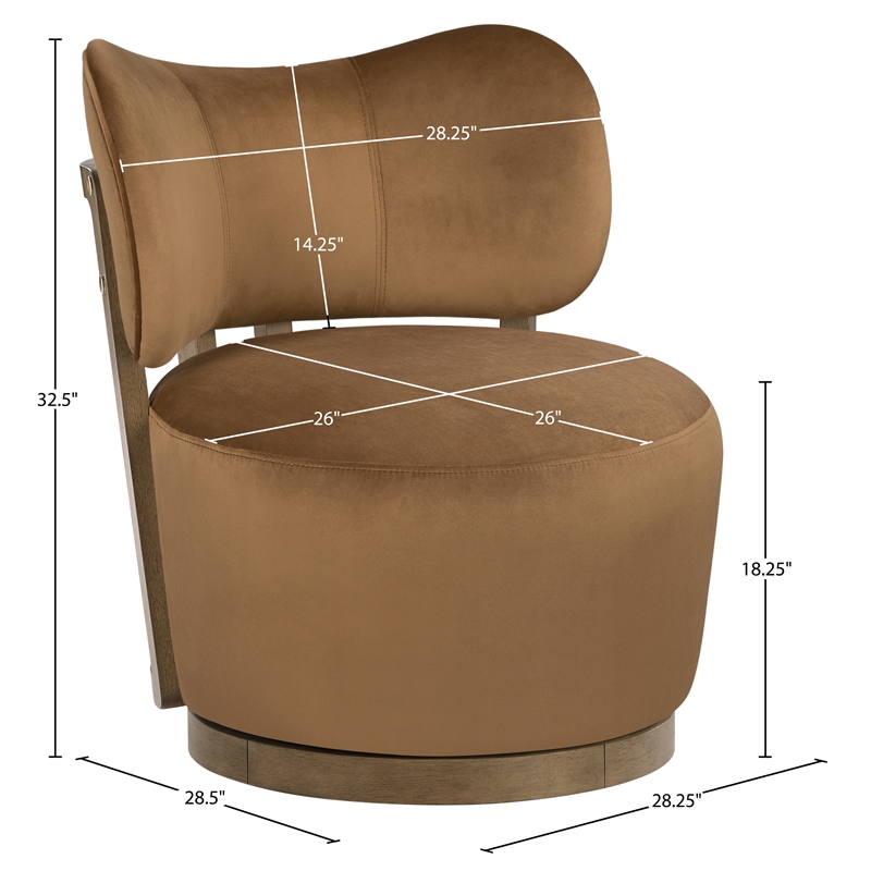 Meridian Furniture Elara Saddle Velvet Upholstered Swivel Accent Chair