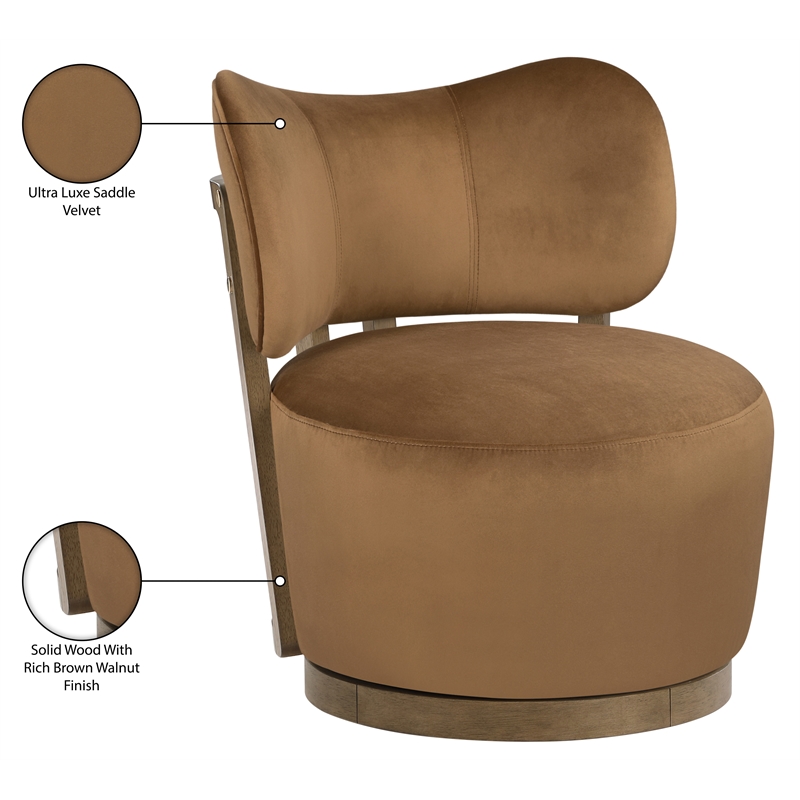 Meridian Furniture Elara Saddle Velvet Upholstered Swivel Accent Chair