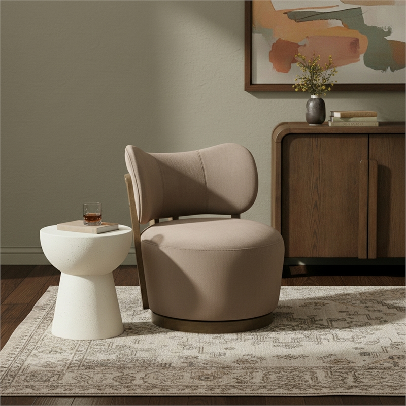 Meridian Furniture Elara Taupe Velvet Upholstered Swivel Accent Chair