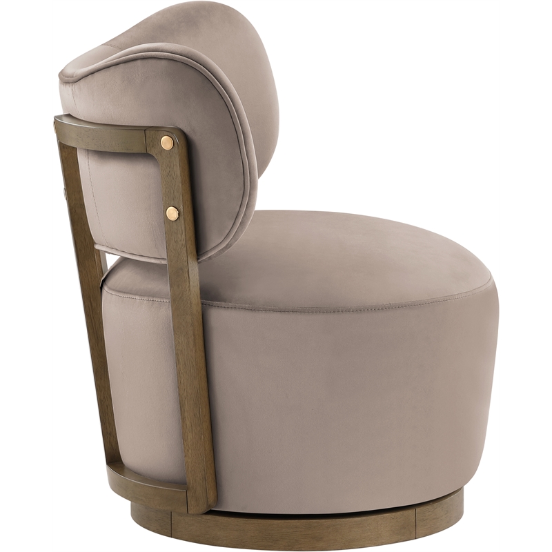 Meridian Furniture Elara Taupe Velvet Upholstered Swivel Accent Chair