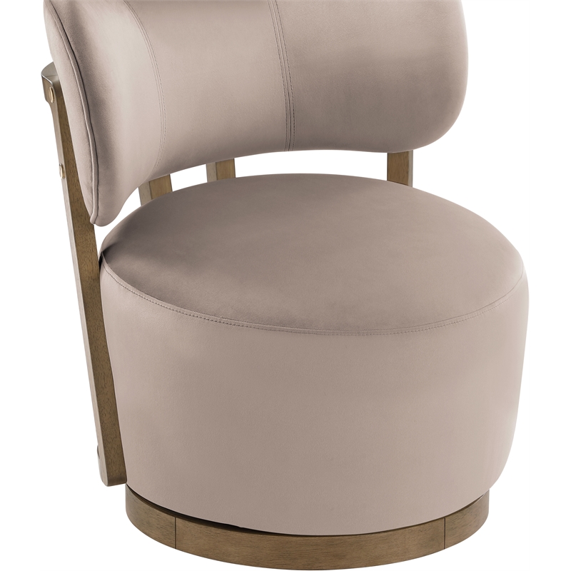 Meridian Furniture Elara Taupe Velvet Upholstered Swivel Accent Chair