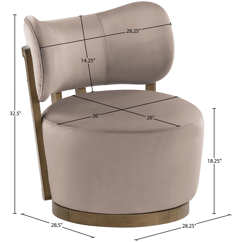 Meridian Furniture Elara Taupe Velvet Upholstered Swivel Accent Chair
