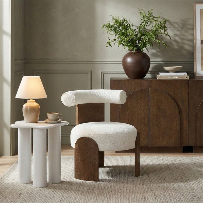 Meridian Furniture Calder Cream Linen Textured Fabric Upholstered Accent Chair