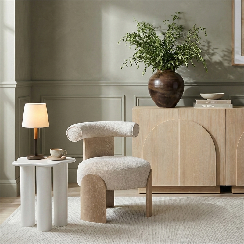 Meridian Furniture Calder Beige Linen Textured Fabric Upholstered Accent Chair