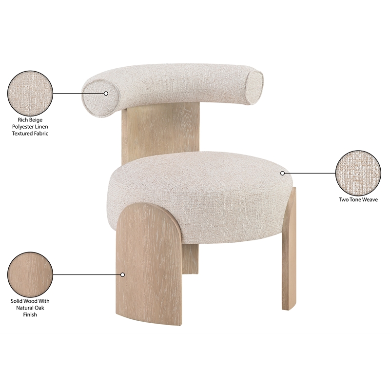 Meridian Furniture Calder Beige Linen Textured Fabric Upholstered Accent Chair