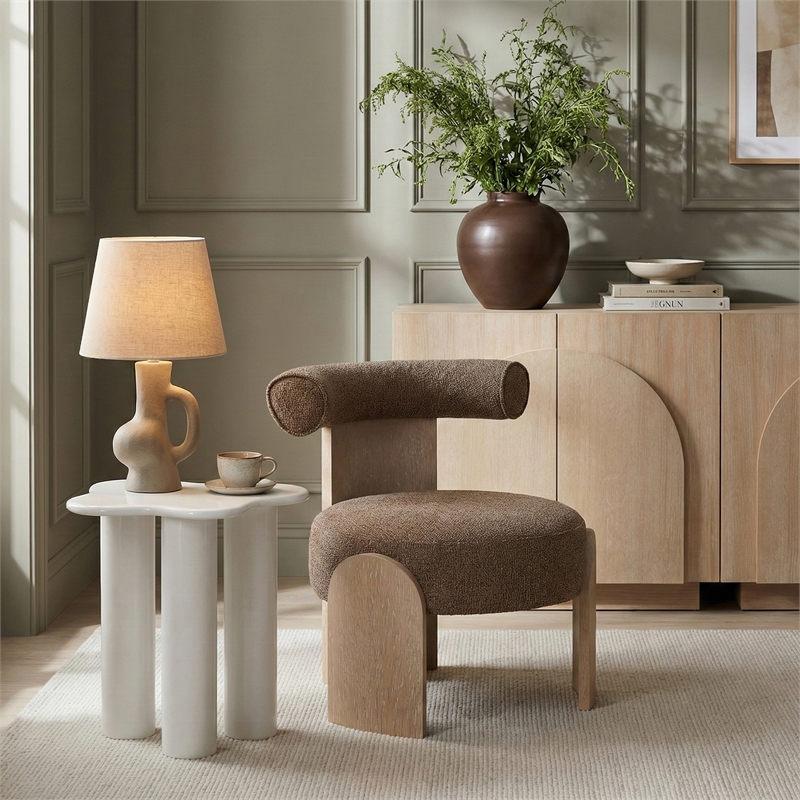 Meridian Furniture Calder Brown Linen Textured Fabric Upholstered Accent Chair