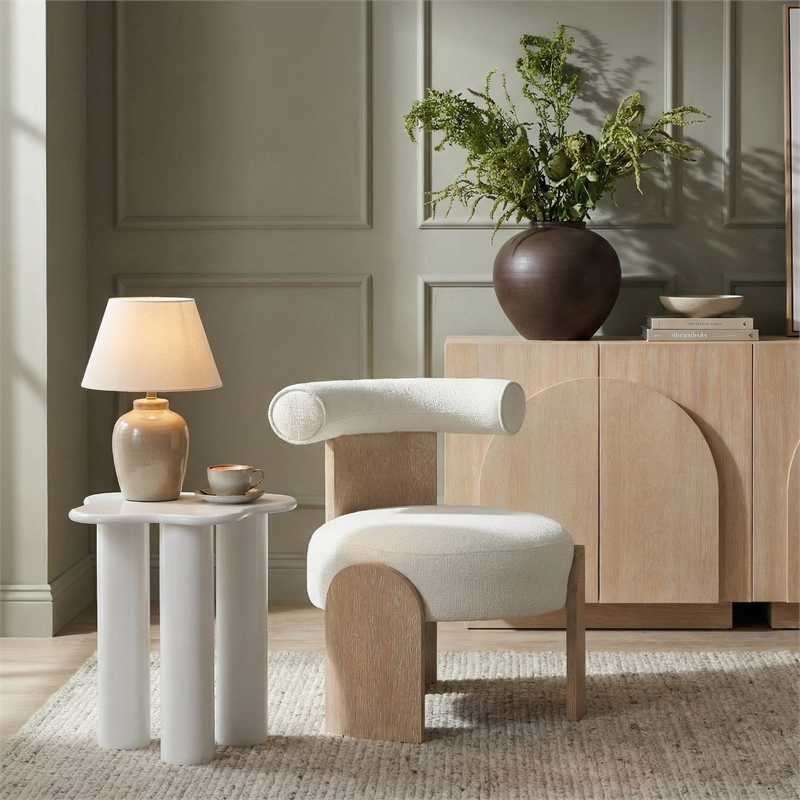 Meridian Furniture Calder Cream Linen Textured Fabric Upholstered Accent Chair