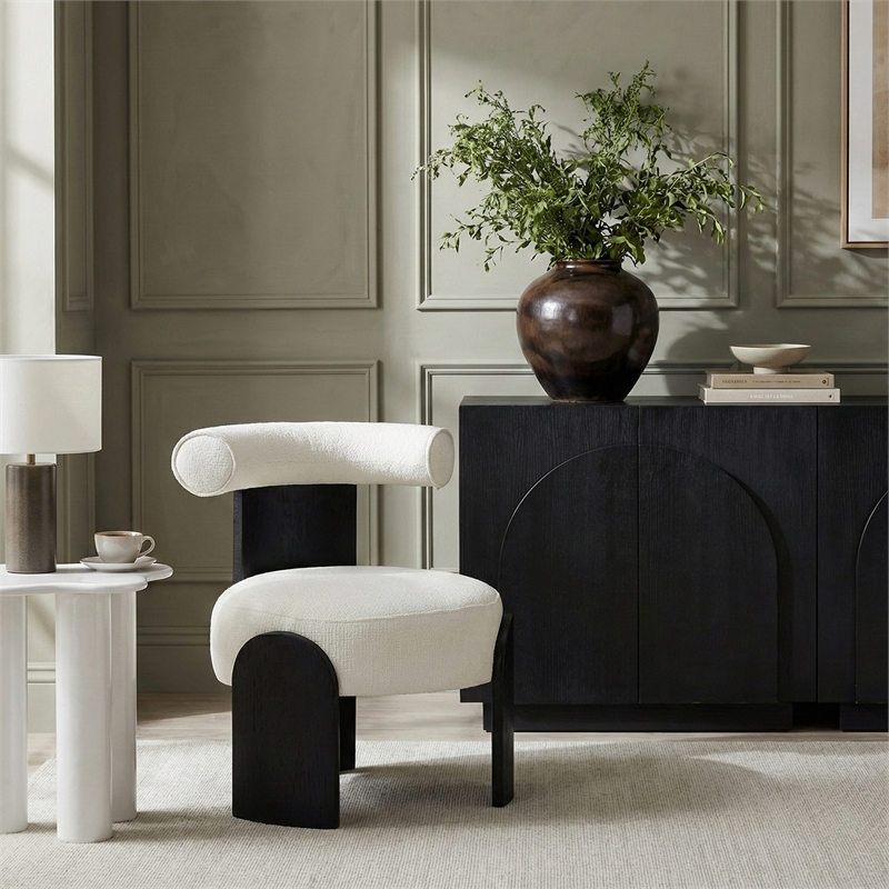 Meridian Furniture Calder Cream Linen Textured Fabric Upholstered Accent Chair