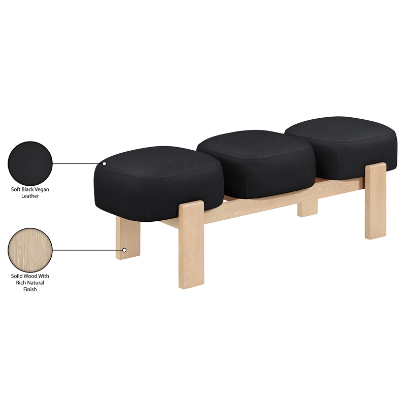 Meridian Furniture Woodcrest Black Vegan Leather Upholstered Bench