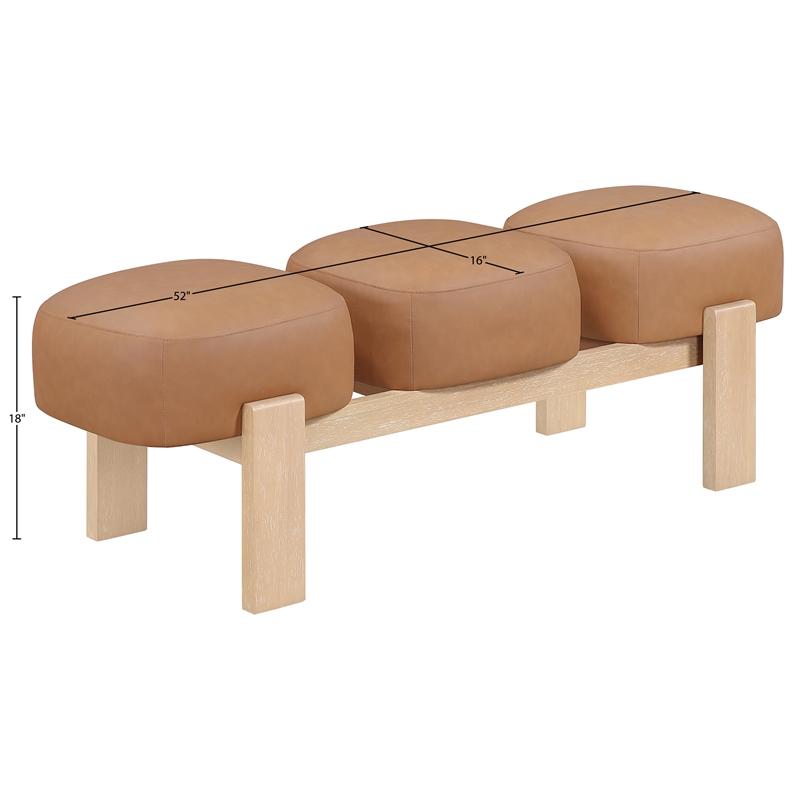 Meridian Furniture Woodcrest Cognac Vegan Leather Upholstered Bench