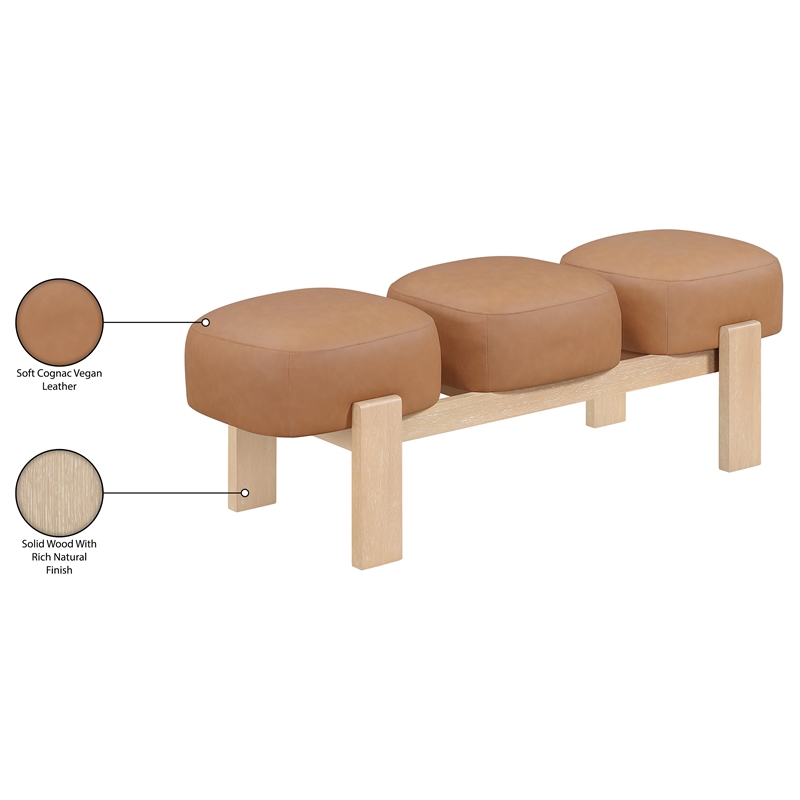 Meridian Furniture Woodcrest Cognac Vegan Leather Upholstered Bench